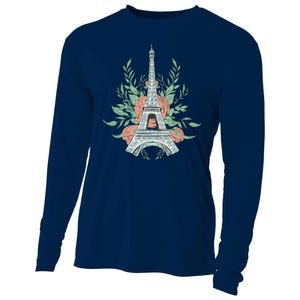 Eiffel Tower Rose Floral Cooling Performance Long Sleeve Crew