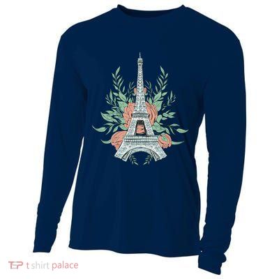 Eiffel Tower Rose Floral Cooling Performance Long Sleeve Crew