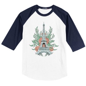 Eiffel Tower Rose Floral Baseball Sleeve Shirt