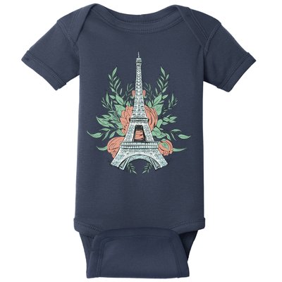 Eiffel Tower Rose Floral Baby Bodysuit