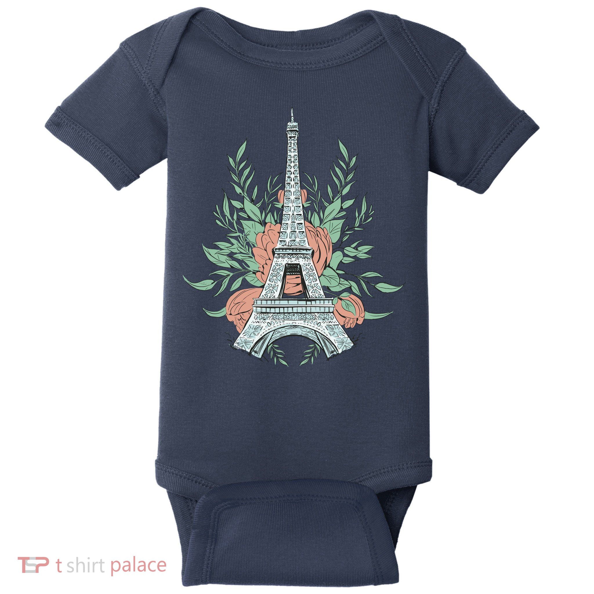 Eiffel Tower Rose Floral Baby Bodysuit
