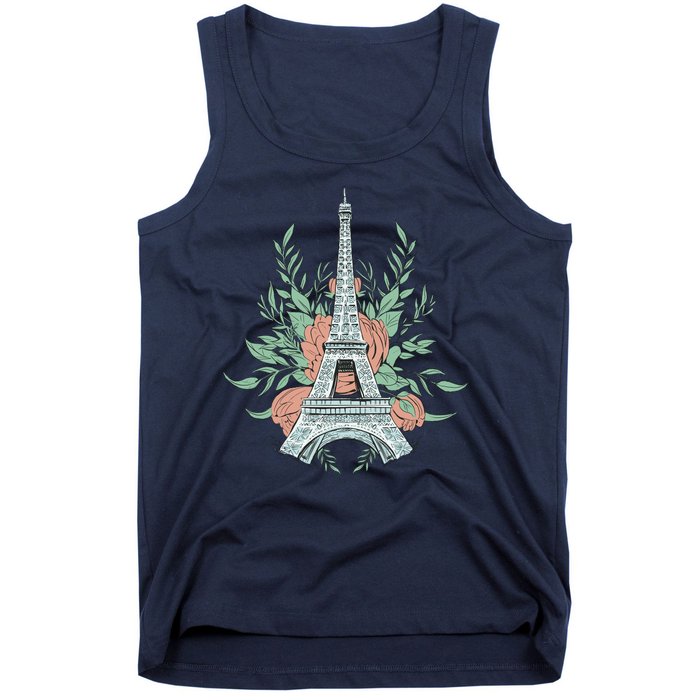 Eiffel Tower Rose Floral Tank Top