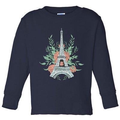 Eiffel Tower Rose Floral Toddler Long Sleeve Shirt