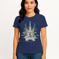Eiffel Tower Rose Floral Womens T-Shirt