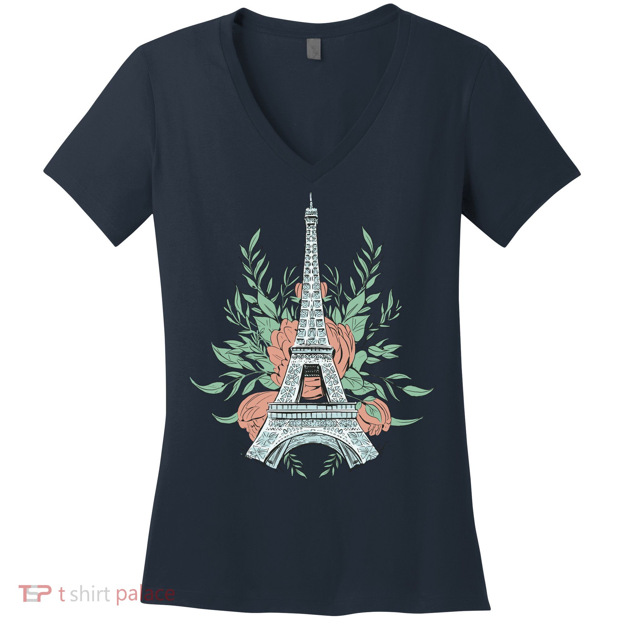 Eiffel Tower Rose Floral Women's V-Neck T-Shirt