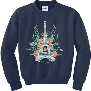 Eiffel Tower Rose Floral Kids Sweatshirt