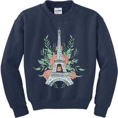 Eiffel Tower Rose Floral Kids Sweatshirt