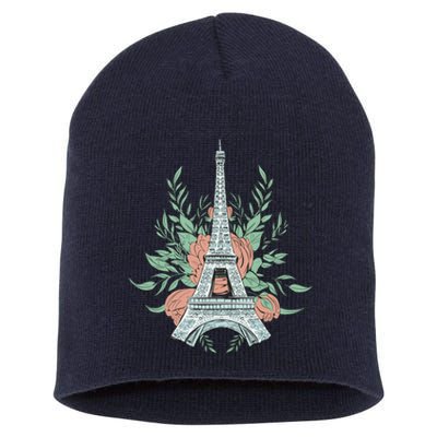 Eiffel Tower Rose Floral Short Acrylic Beanie