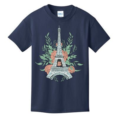 Eiffel Tower Rose Floral Kids T-Shirt