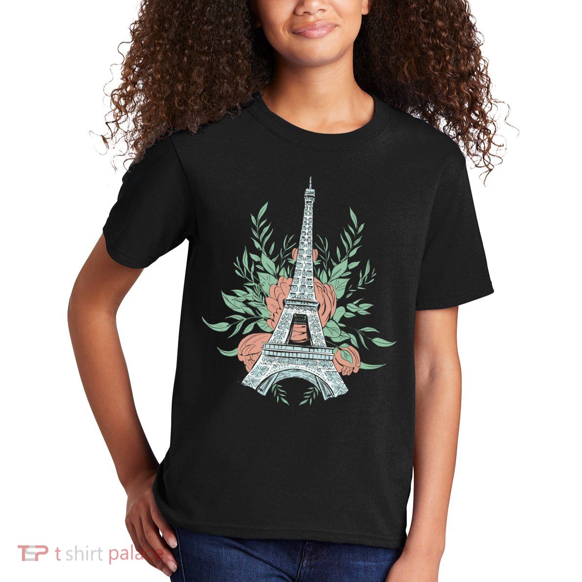 Eiffel Tower Rose Floral Kids T-Shirt