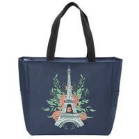 Eiffel Tower Rose Floral Zip Tote Bag