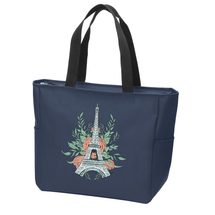 Eiffel Tower Rose Floral Zip Tote Bag