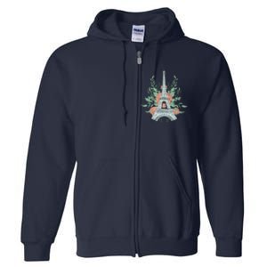 Eiffel Tower Rose Floral Full Zip Hoodie