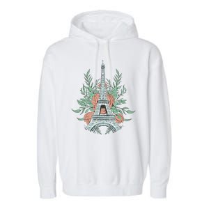 Eiffel Tower Rose Floral Garment-Dyed Fleece Hoodie