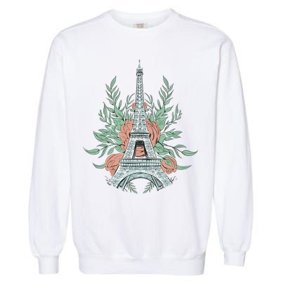 Eiffel Tower Rose Floral Garment-Dyed Sweatshirt