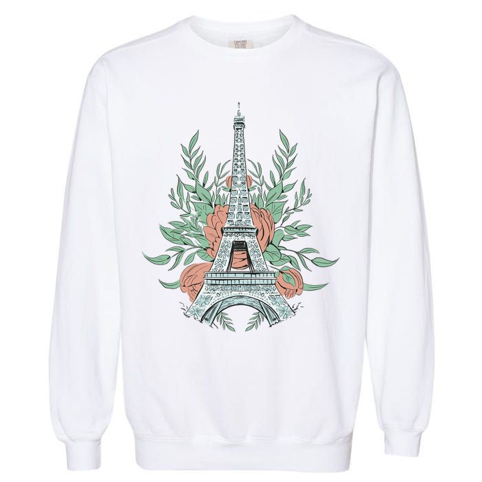 Eiffel Tower Rose Floral Garment-Dyed Sweatshirt