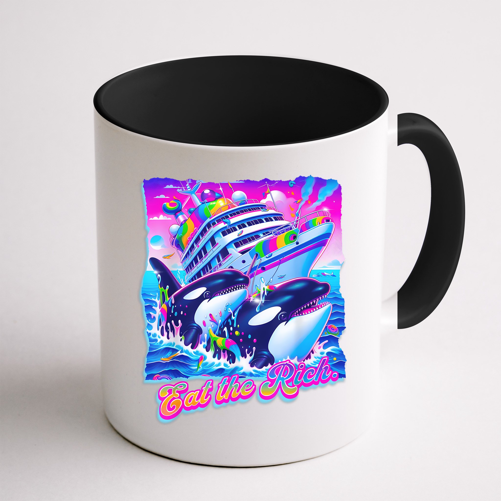 Eat The Rich Whale 90s Orca Funny Whale Animal Yacht Retro Mug
