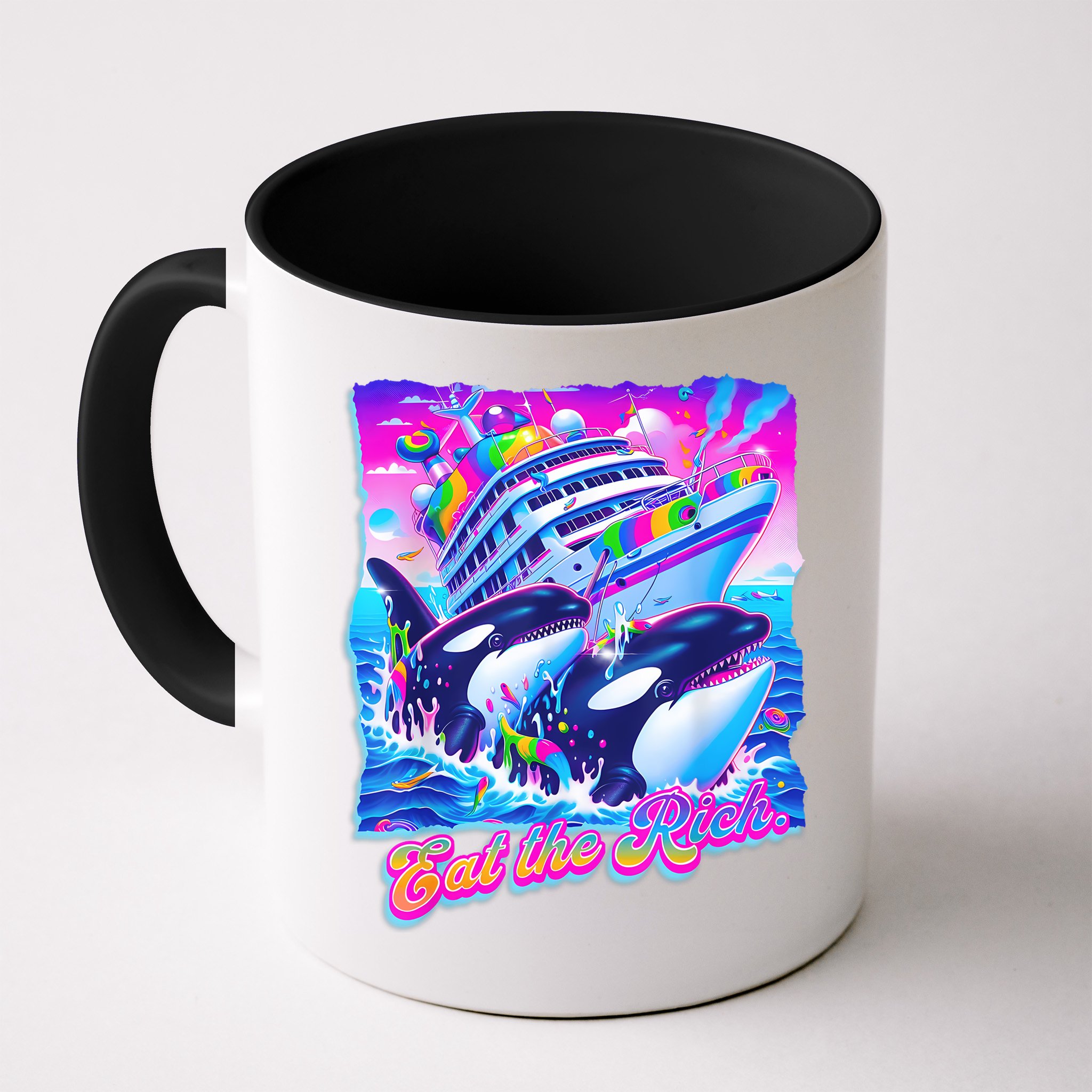 Eat The Rich Whale 90s Orca Funny Whale Animal Yacht Retro Mug