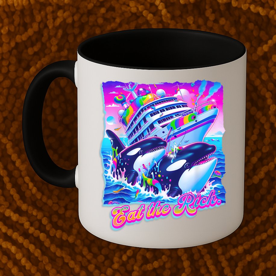 Eat The Rich Whale 90s Orca Funny Whale Animal Yacht Retro Mug