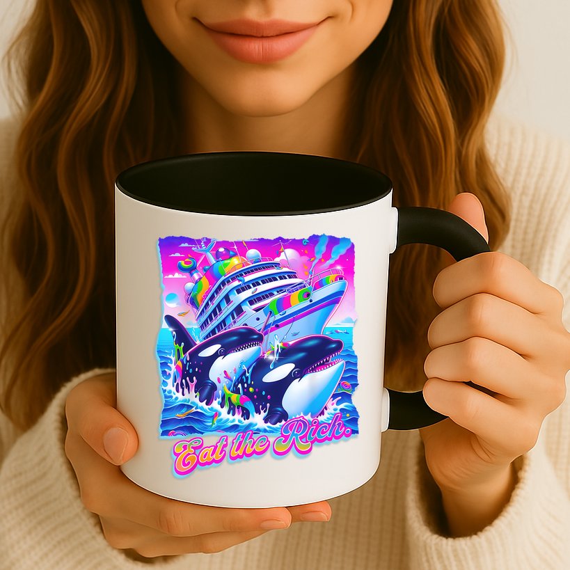 Eat The Rich Whale 90s Orca Funny Whale Animal Yacht Retro Mug