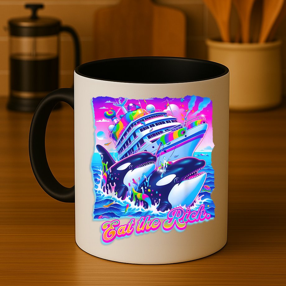 Eat The Rich Whale 90s Orca Funny Whale Animal Yacht Retro Mug
