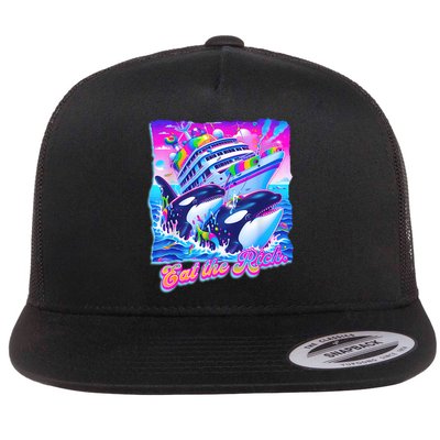 Eat The Rich Whale 90s Orca Funny Whale Animal Yacht Retro Flatbill Hat