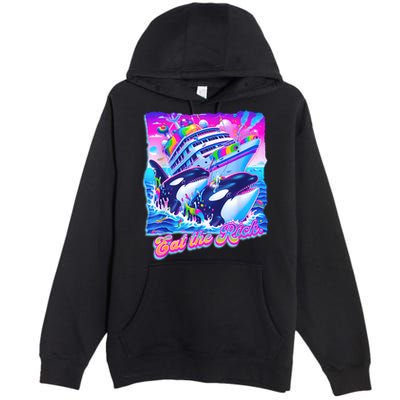 Eat The Rich Whale 90s Orca Funny Whale Animal Yacht Retro Premium Pullover Hoodie