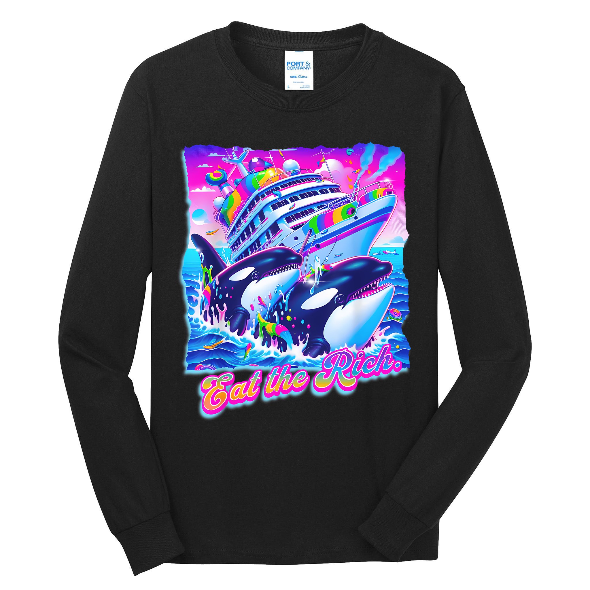Eat The Rich Whale 90s Orca Funny Whale Animal Yacht Retro Tall Long Sleeve T-Shirt