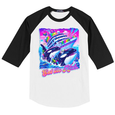 Eat The Rich Whale 90s Orca Funny Whale Animal Yacht Retro Baseball Sleeve Shirt