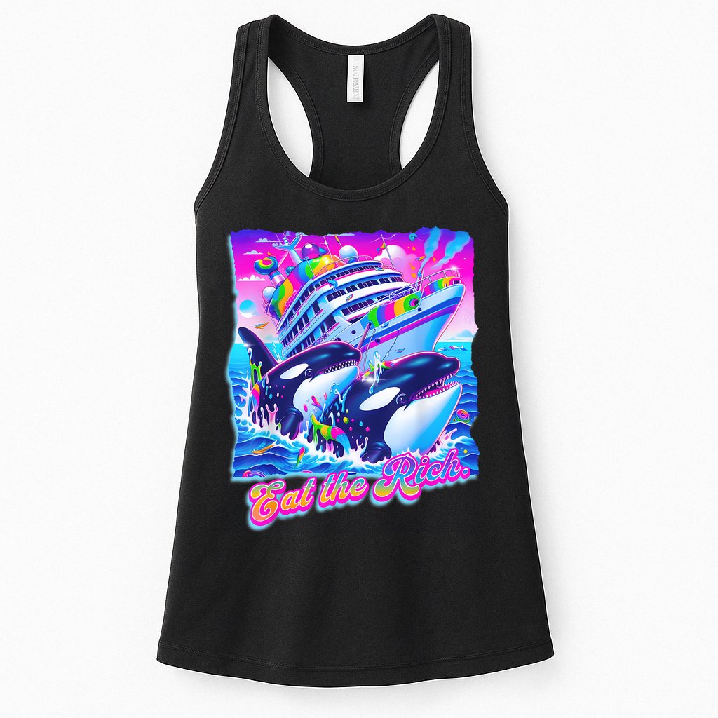 Eat The Rich Whale 90s Orca Funny Whale Animal Yacht Retro Womens Tank Top