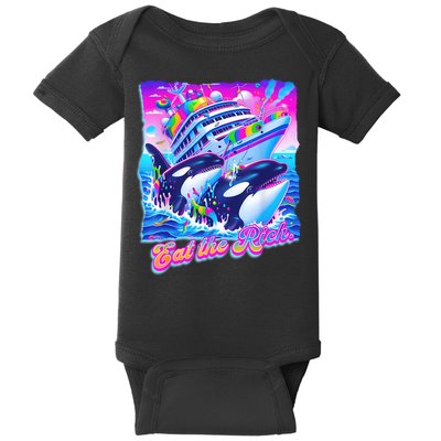 Eat The Rich Whale 90s Orca Funny Whale Animal Yacht Retro Baby Bodysuit