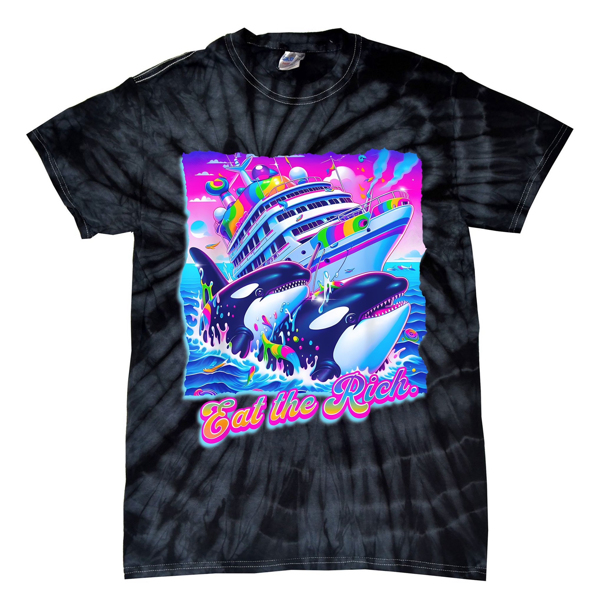 Eat The Rich Whale 90s Orca Funny Whale Animal Yacht Retro Tie-Dye T-Shirt