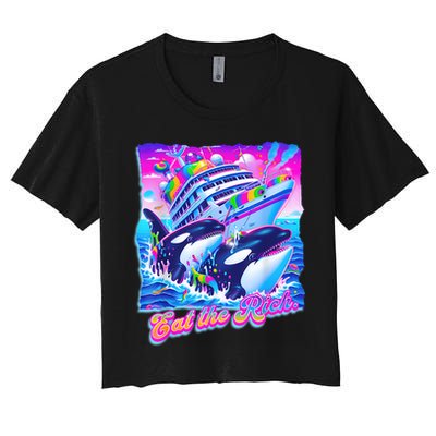 Eat The Rich Whale 90s Orca Funny Whale Animal Yacht Retro Crop Top