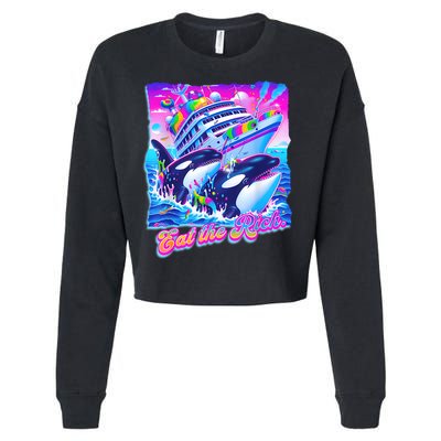 Eat The Rich Whale 90s Orca Funny Whale Animal Yacht Retro Cropped Pullover Crew