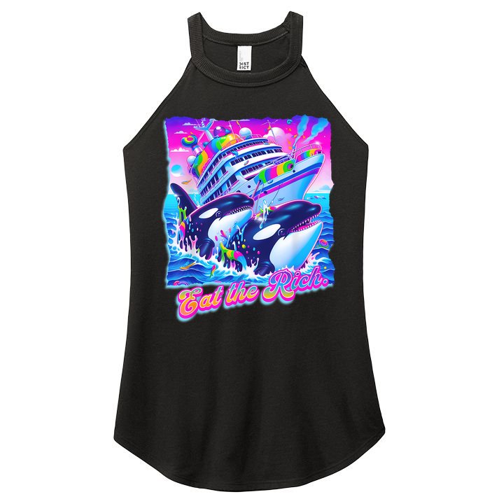 Eat The Rich Whale 90s Orca Funny Whale Animal Yacht Retro Women's Perfect Tri Rocker Tank