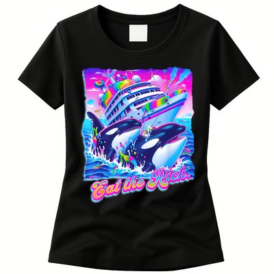 Eat The Rich Whale 90s Orca Funny Whale Animal Yacht Retro Womens T-Shirt