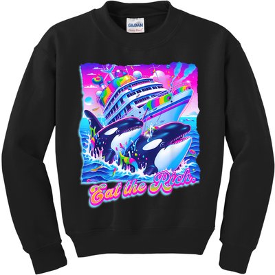 Eat The Rich Whale 90s Orca Funny Whale Animal Yacht Retro Kids Sweatshirt
