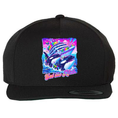 Eat The Rich Whale 90s Orca Funny Whale Animal Yacht Retro Wool Snapback Cap