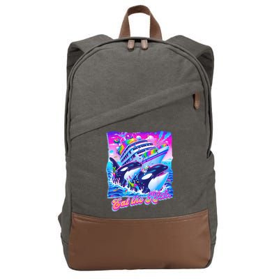 Eat The Rich Whale 90s Orca Funny Whale Animal Yacht Retro Cotton Canvas Backpack