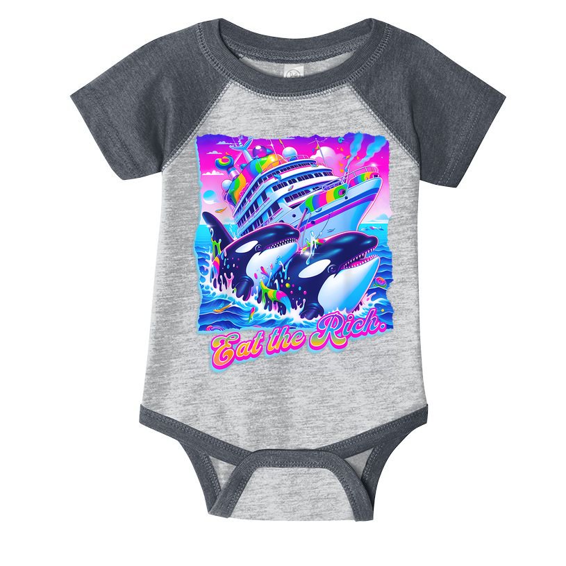 Eat The Rich Whale 90s Orca Funny Whale Animal Yacht Retro Infant Baby Jersey Bodysuit