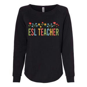 Esl Teacher Retro Wildflowers Back To School Gift Womens California Wash Sweatshirt