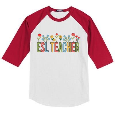 Esl Teacher Retro Wildflowers Back To School Gift Kids Colorblock Raglan Jersey