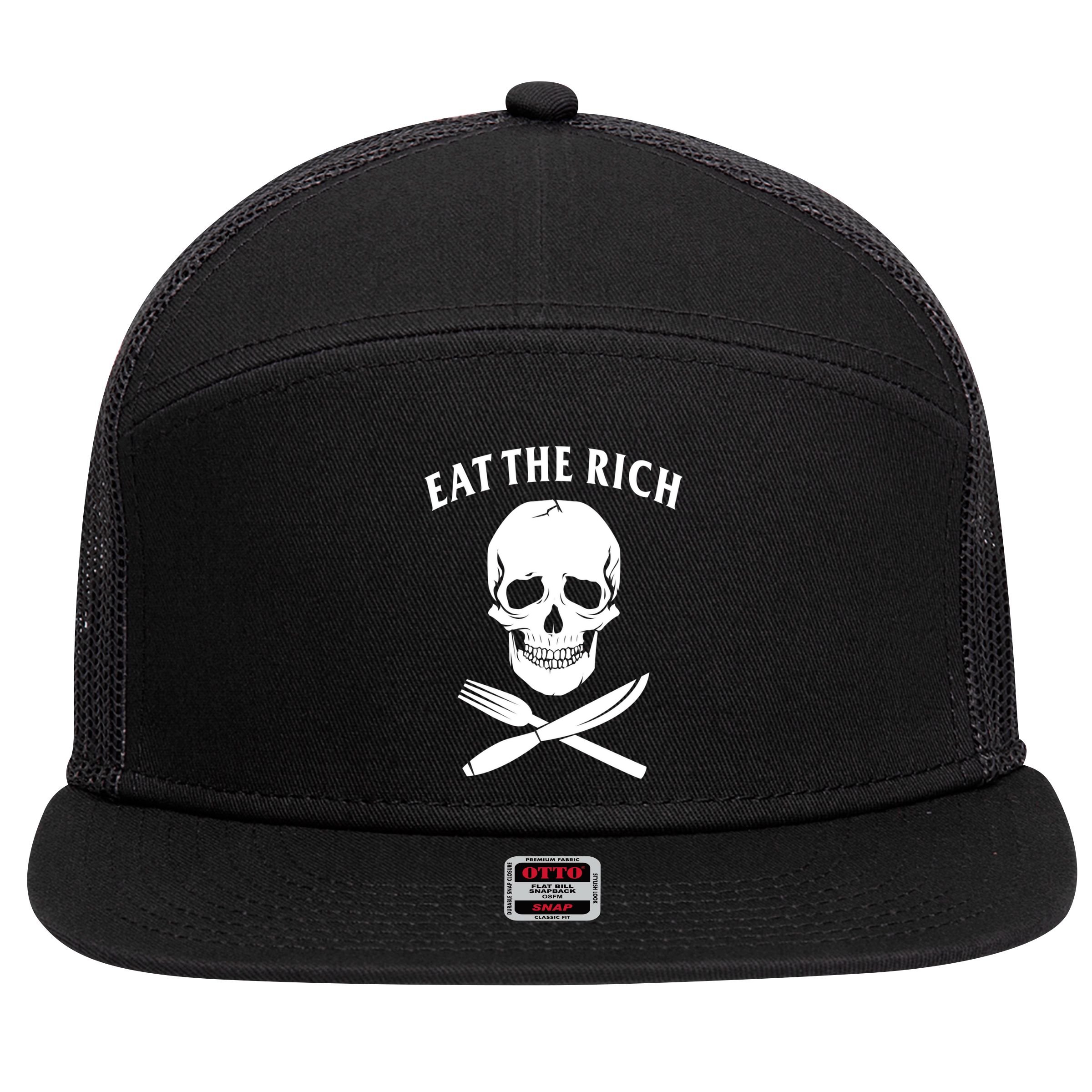 Eat The Rich Funny Anti Capitalism Tee 7 Panel Mesh Trucker Snapback Hat