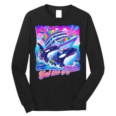 Eat The Rich Whale 90s Orca Funny Whale Animal Yacht Retro Long Sleeve Shirt