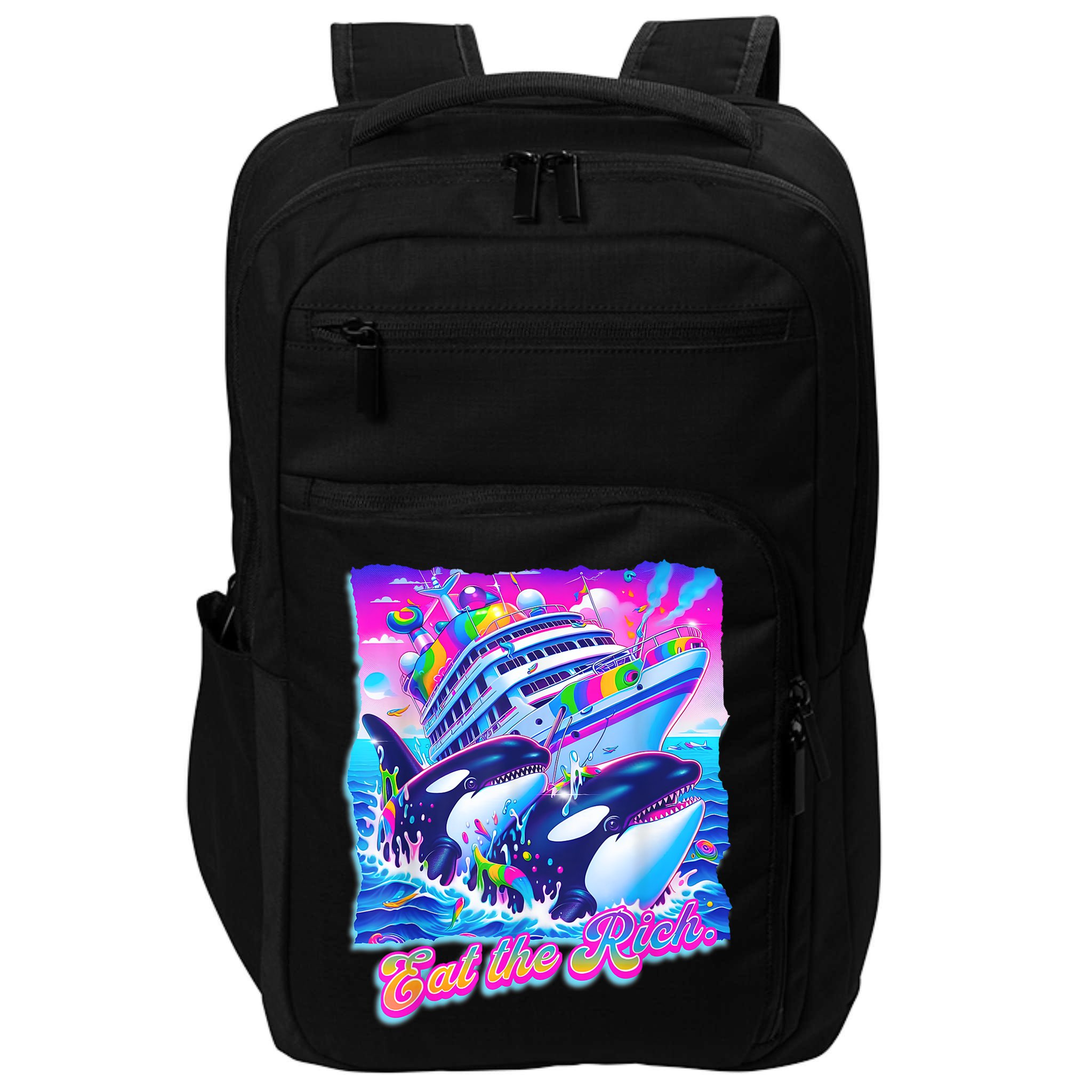 Eat The Rich Whale 90s Orca Funny Whale Animal Yacht Retro Impact Tech Backpack