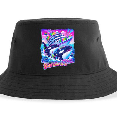 Eat The Rich Whale 90s Orca Funny Whale Animal Yacht Retro Sustainable Bucket Hat