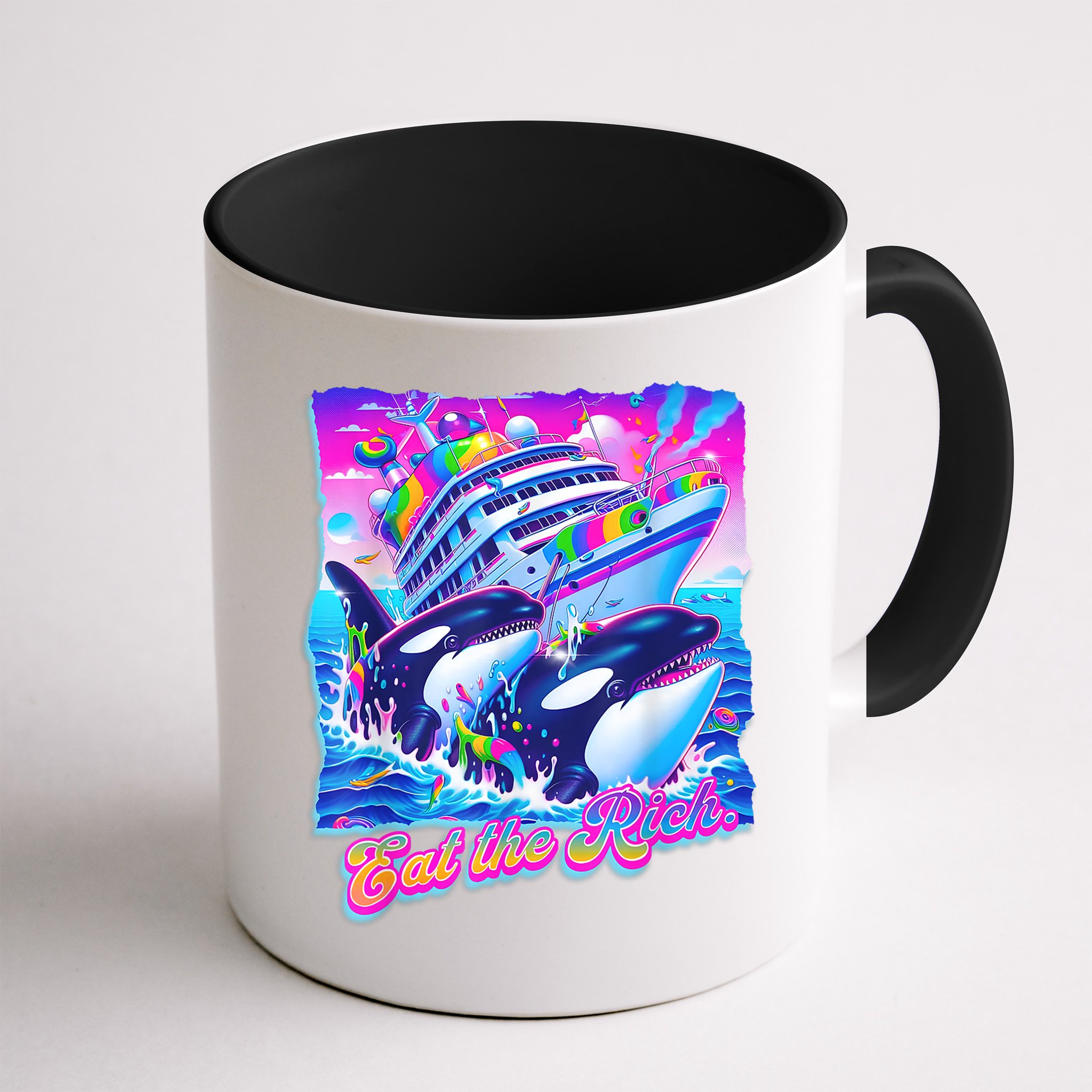 Eat The Rich Whale 90s Orca Funny Whale Animal Yacht Retro Mug