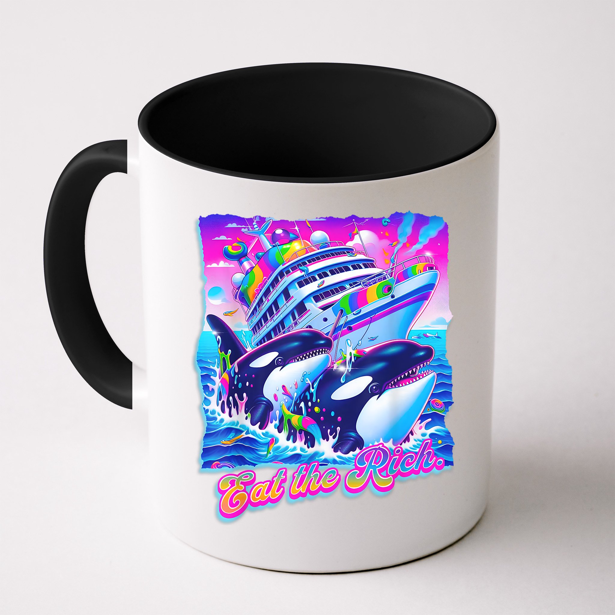 Eat The Rich Whale 90s Orca Funny Whale Animal Yacht Retro Mug