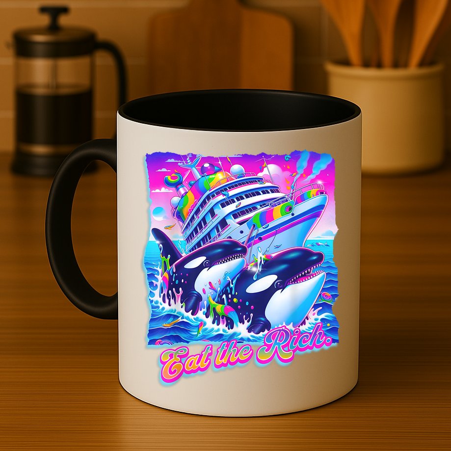 Eat The Rich Whale 90s Orca Funny Whale Animal Yacht Retro Mug