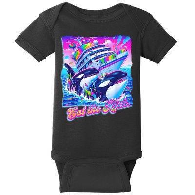 Eat The Rich Whale 90s Orca Funny Whale Animal Yacht Retro Baby Bodysuit